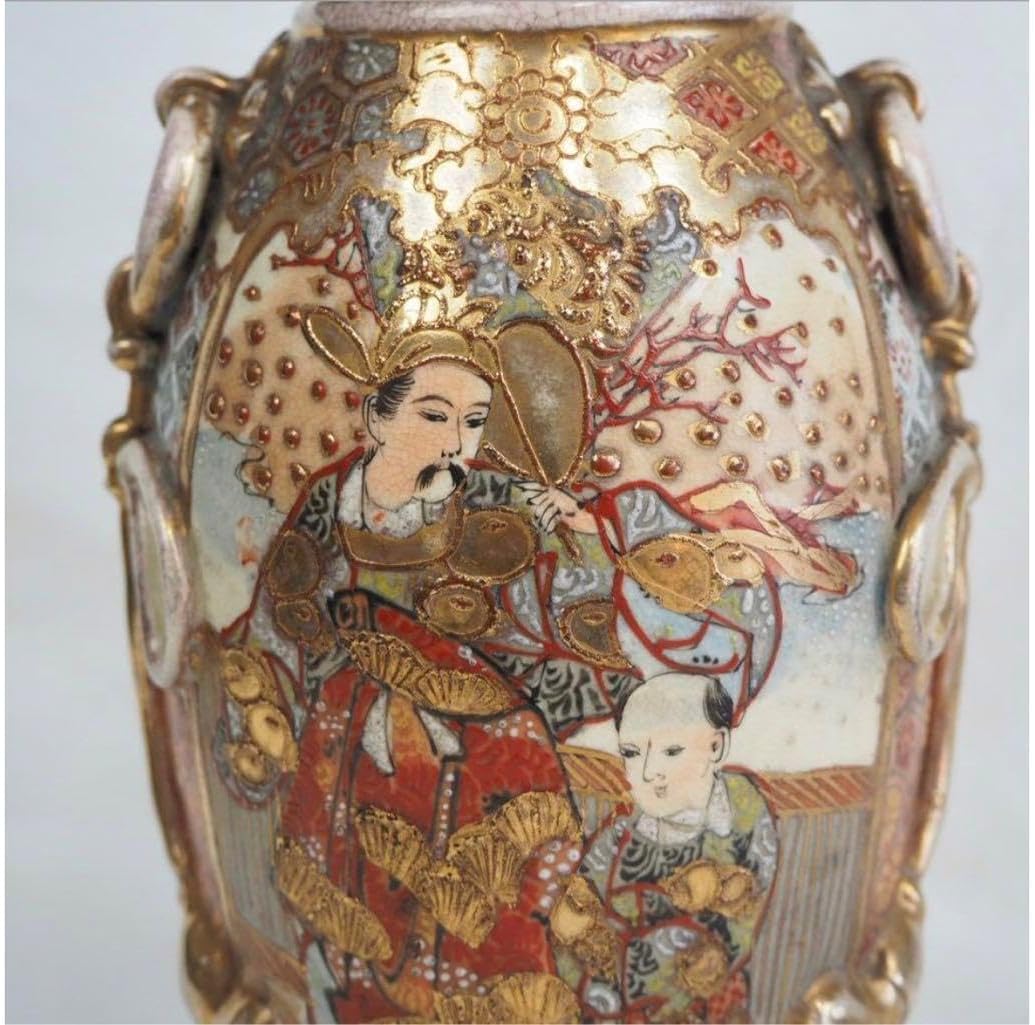 明治期薩摩焼 金彩色絵人物図 花瓶 花入 時代物